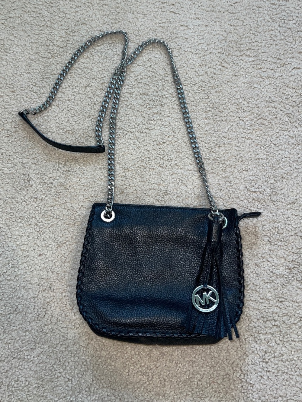 MICHAEL KORS WHIPPED CHELSEA Small Leather Messenger Crossbody Bag Black/Silver